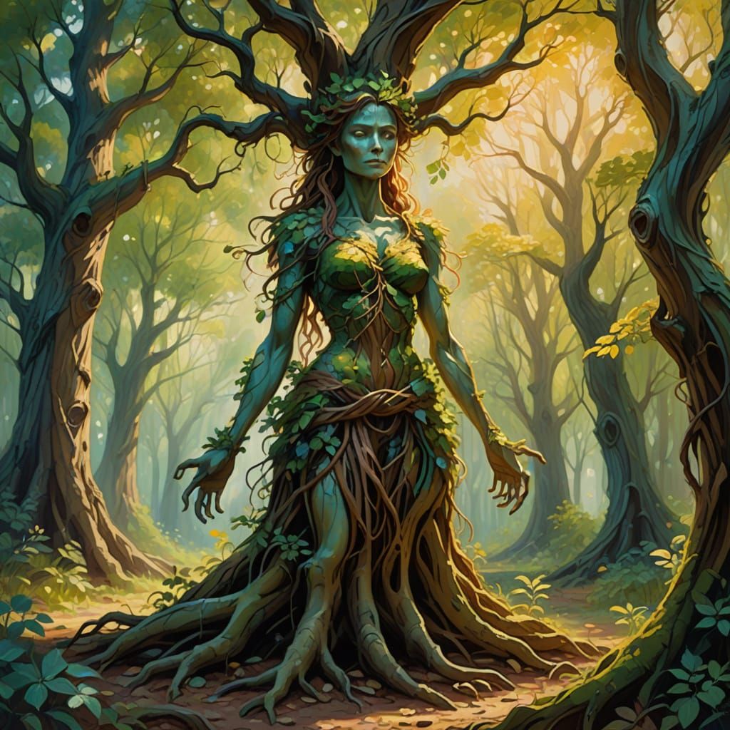 Dryad in Forest Impressionist Painting