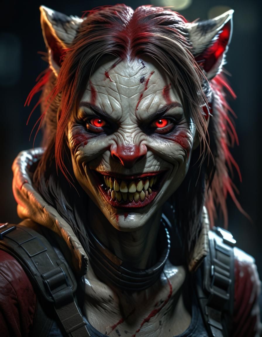 Werewolf Girl with Predatory Smile in Epic Realism