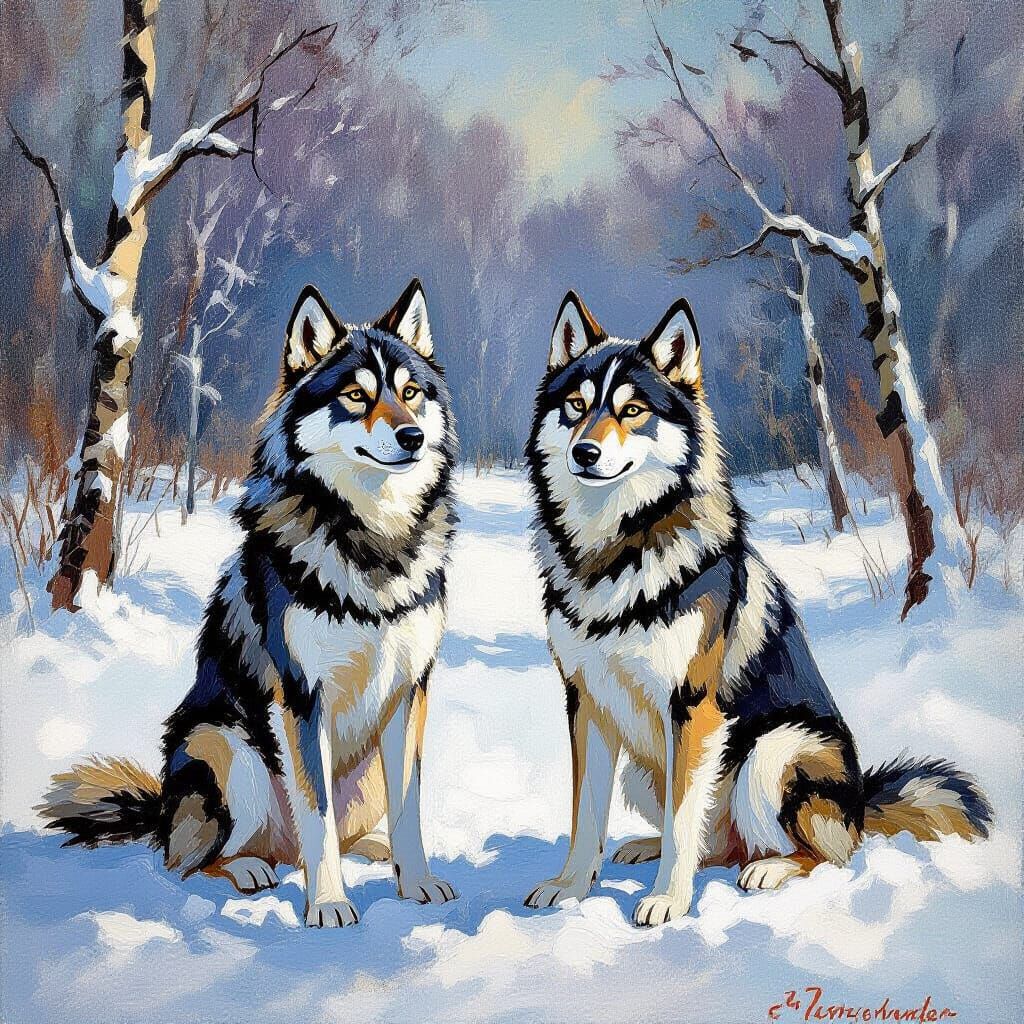 Wolfhounds in Snow, Inspired by 18th Century Art