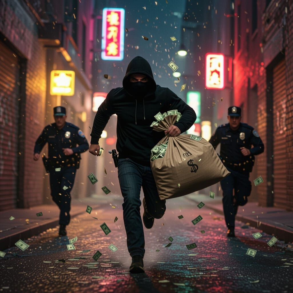 Masked Fugitive Escapes Police in Dynamic Urban Chase