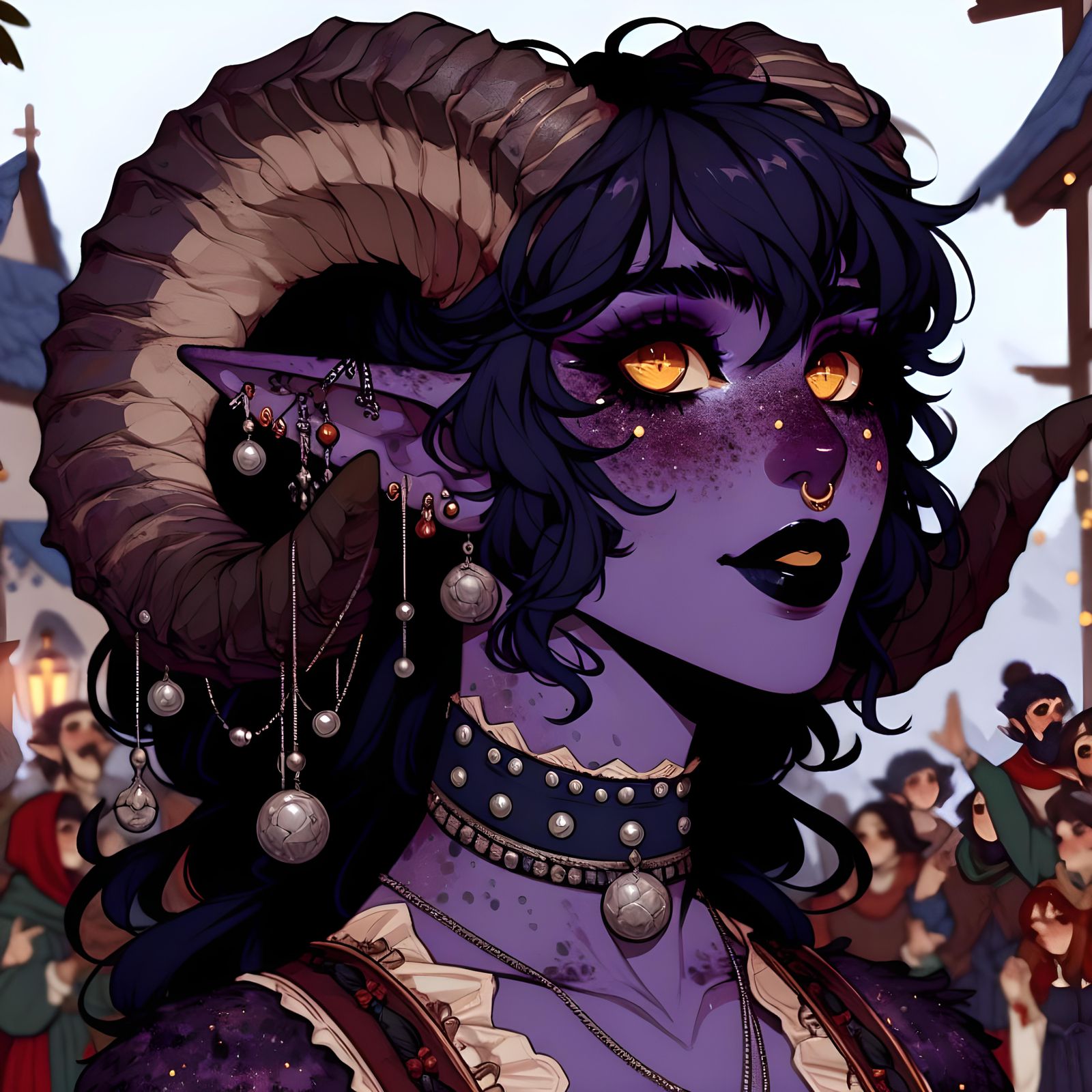 Tiefling Woman in Festive Celebration, Detailed Concept Art