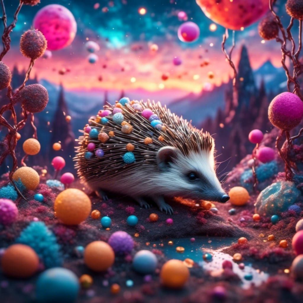 Whimsical Dreamscape: Hedgehogs Play Candy Croquet