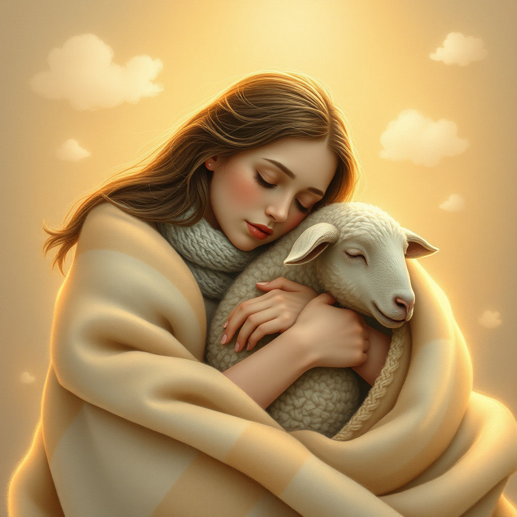 Woman and Sheep in Tranquil Slumber