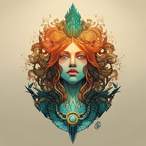 Cybernetic Atlantean with Luminous Colors and Golden Outline...