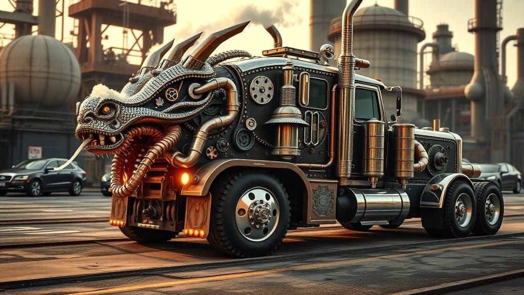 Majestic Steampunk Semi Truck with Intricate Gears and Coppe...