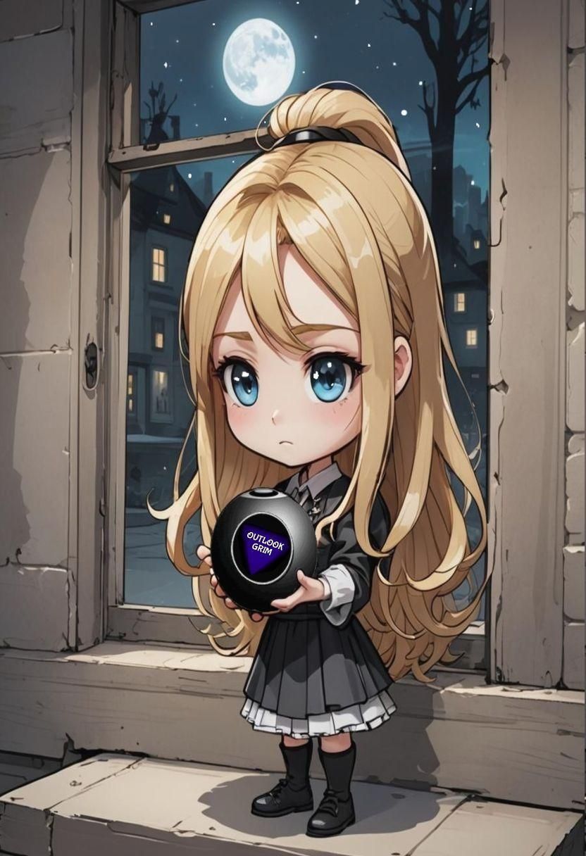 Chibi Girl with Magic 8 Ball Under Moonlight
