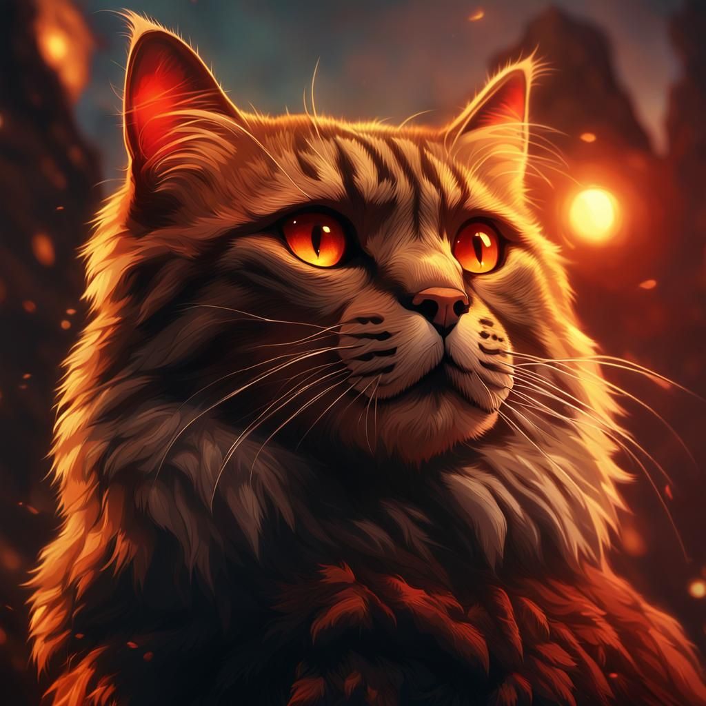 Dramatic Portrait of a Scarred Brown Cat