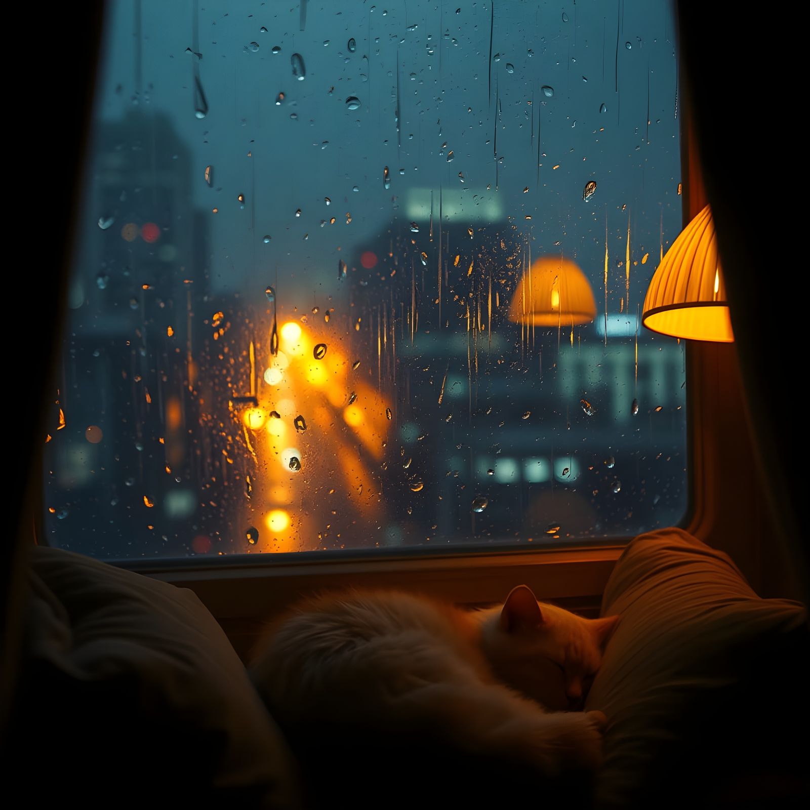 Cozy Rainy Night Scene Through a Window