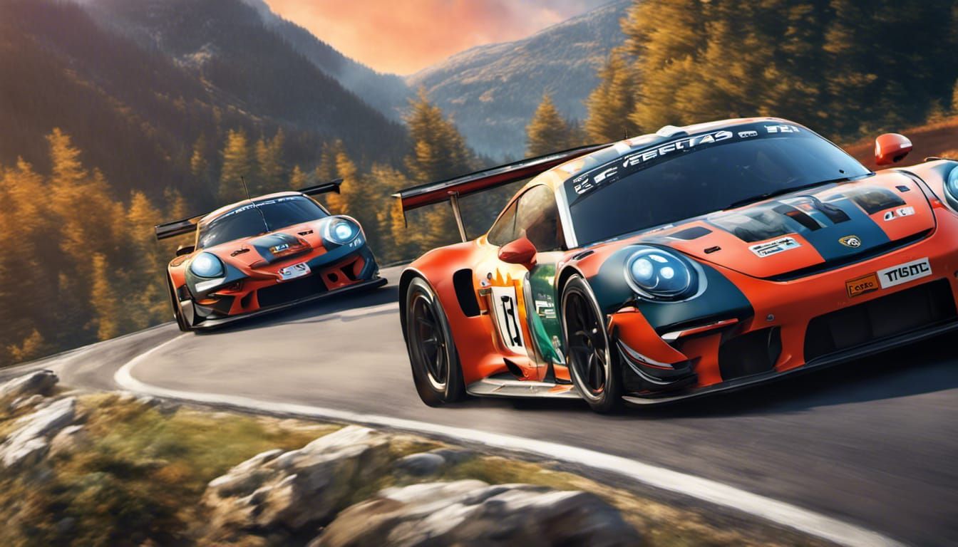 GT3 Race Cars Racing at Spa in Cartoon Style