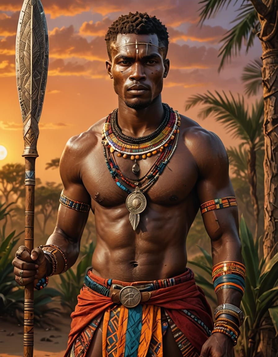 African Tribal Warrior in Hyperrealistic Digital Art