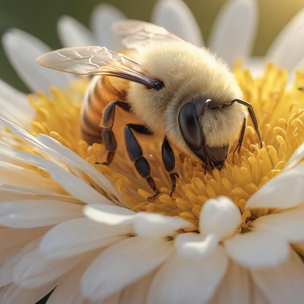 Bee on Daisy in Golden Hour, Anime Style