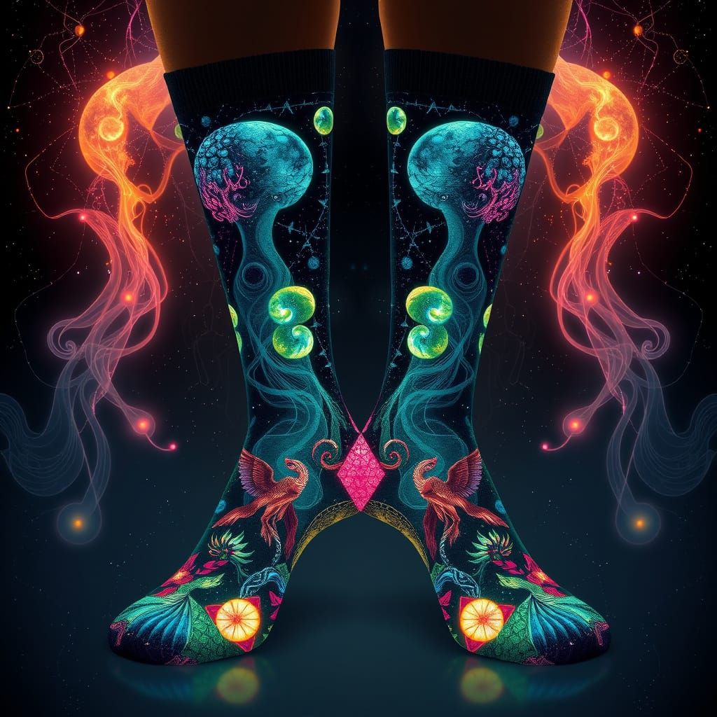 Mystical Socks Featuring Intertwined Earth and Moon
