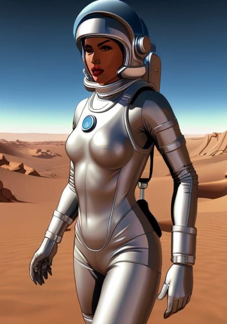 Brunette Pinup in Retro Spacesuit on the Moon