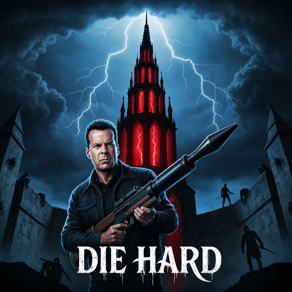 Gothic Die Hard Poster with Bruce Willis & Spire