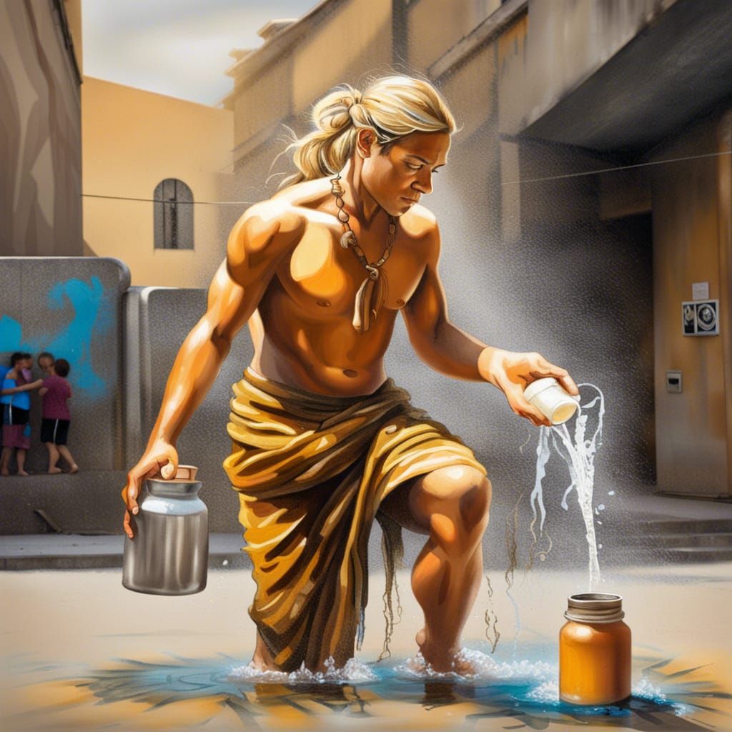 Graceful Water Bearer in Graffiti Art Style