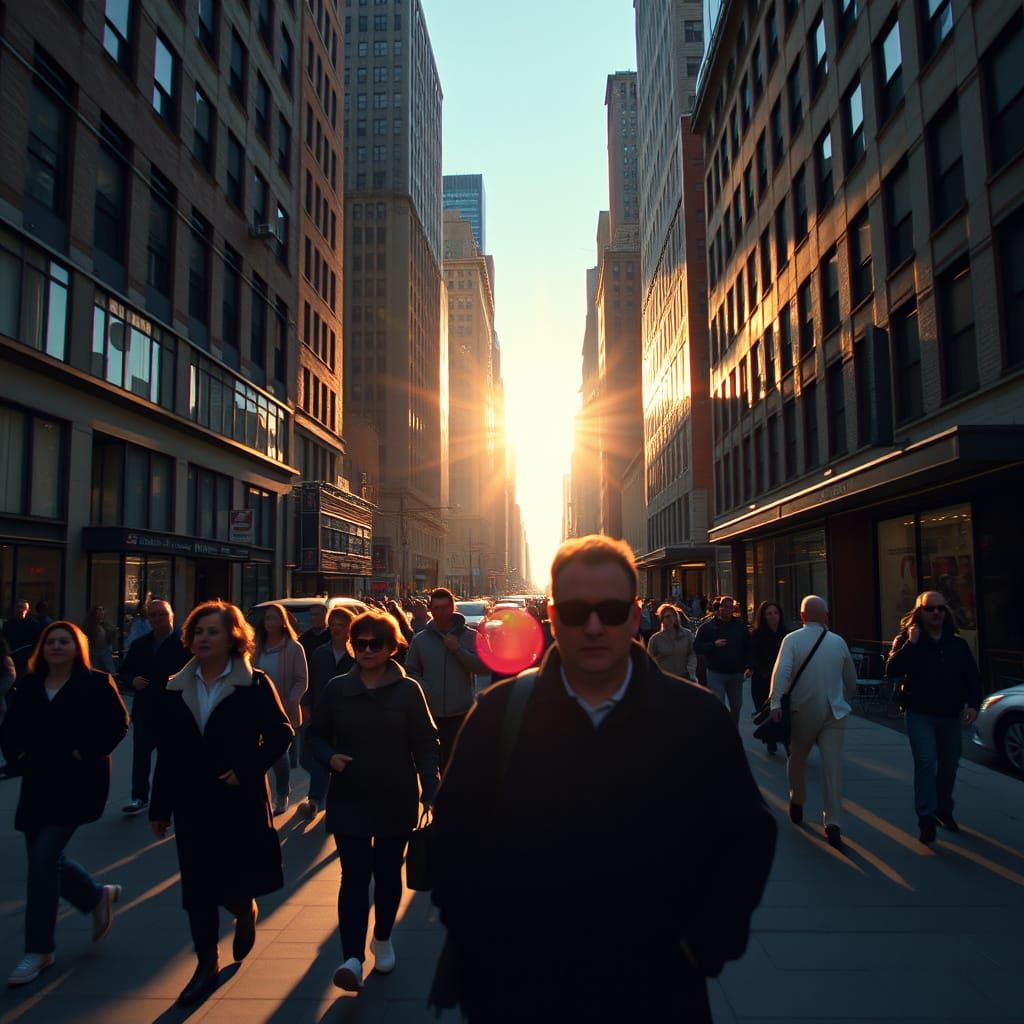 New York Street Scene with Sun Glare Effect
