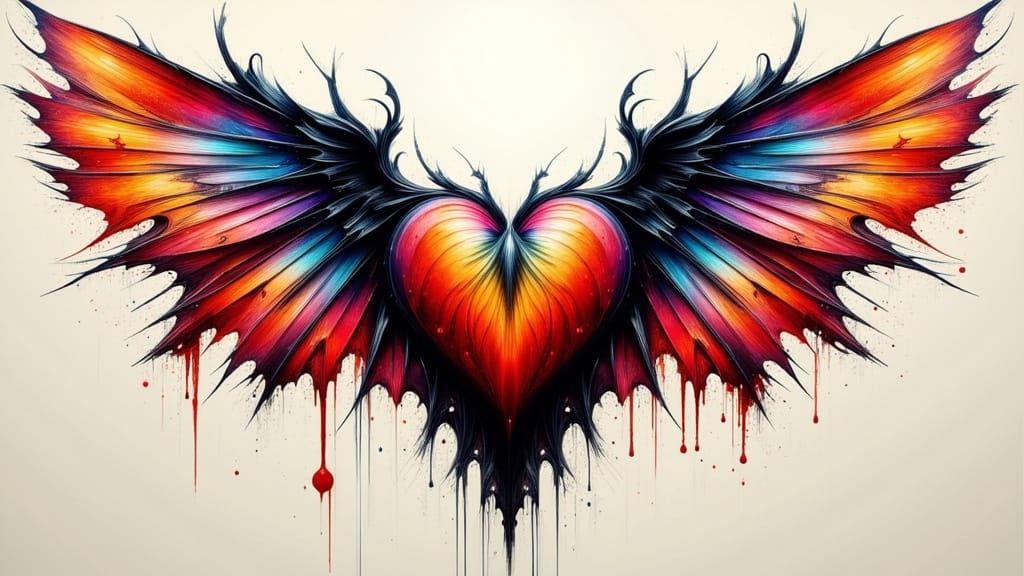 Art Nouveau Heart with Wings Graffiti Art