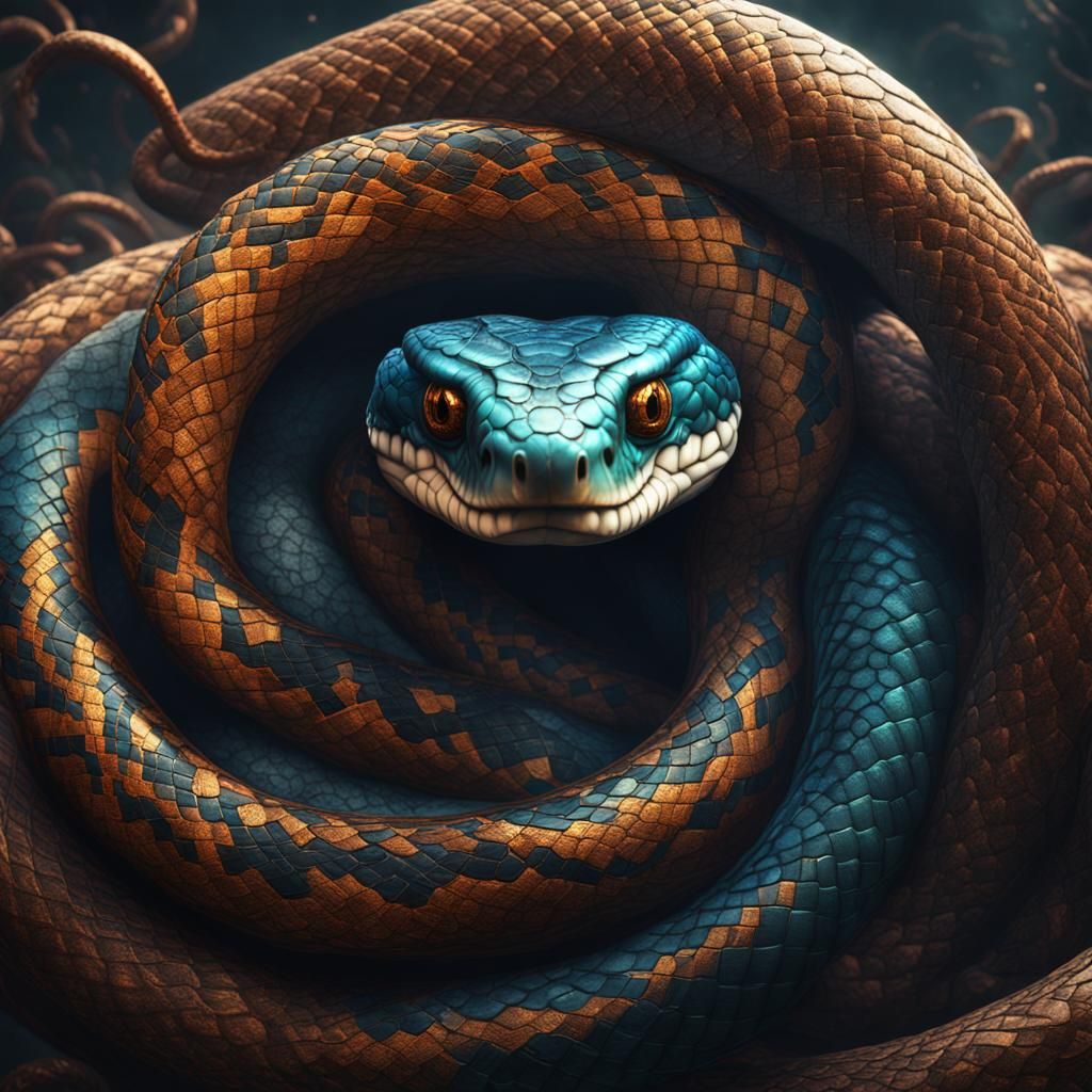 Detailed Five-Headed Snake Fantasy Concept Art