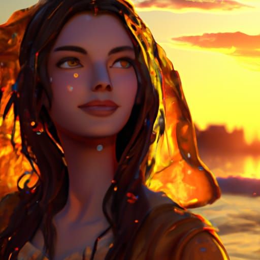 Sunset Portrait in Art Nouveau Style