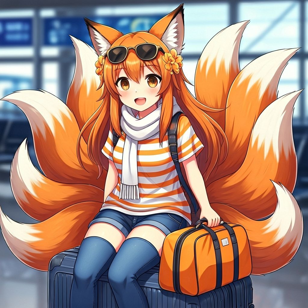 Anime Fox Girl Waiting at Airport