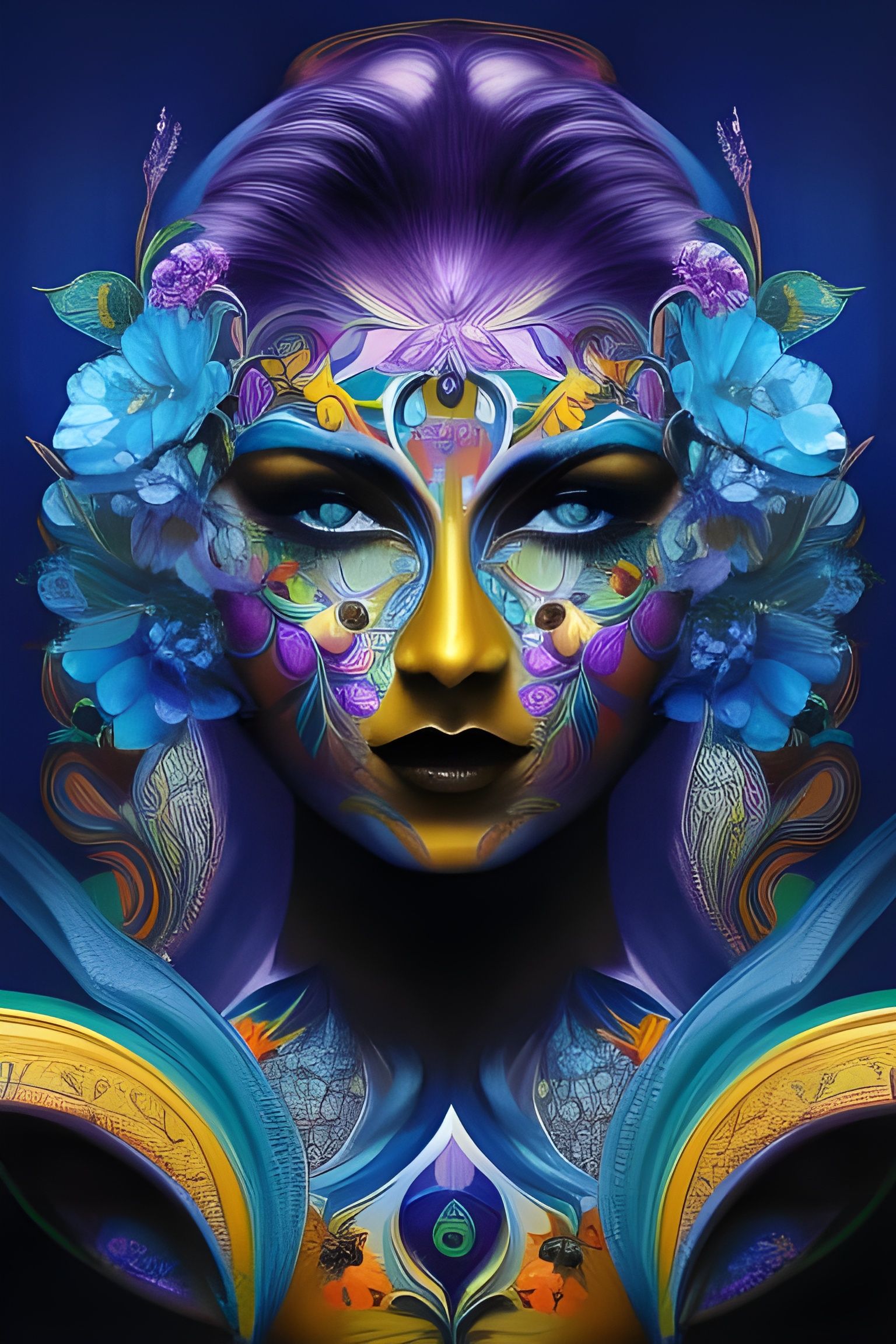 Intricate Flower Skull Woman Portrait in Deep Color