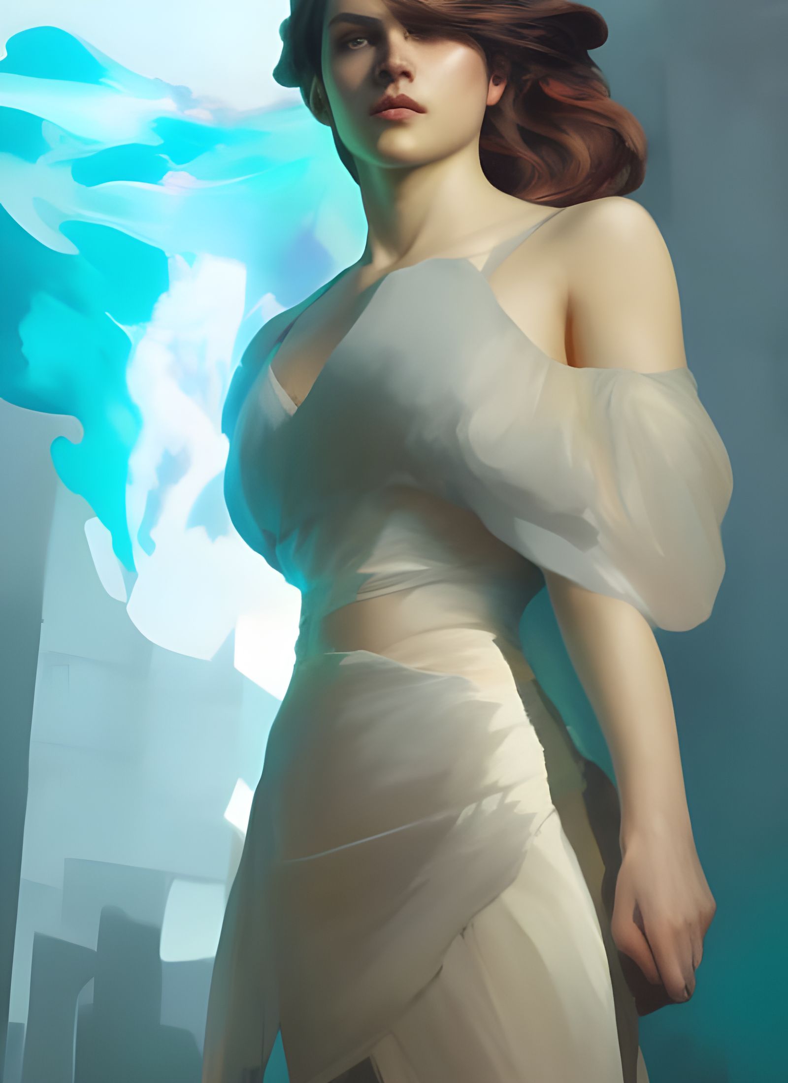 Aquamarine Gemstone Portrait in Kinetic Pointillism