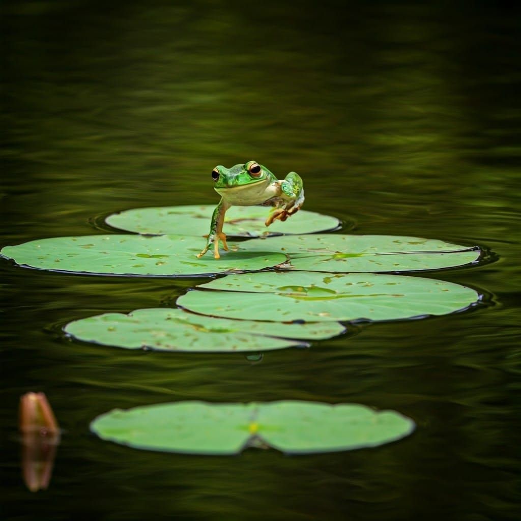 Frog on Lilypad Hopscotch: Professional Photography