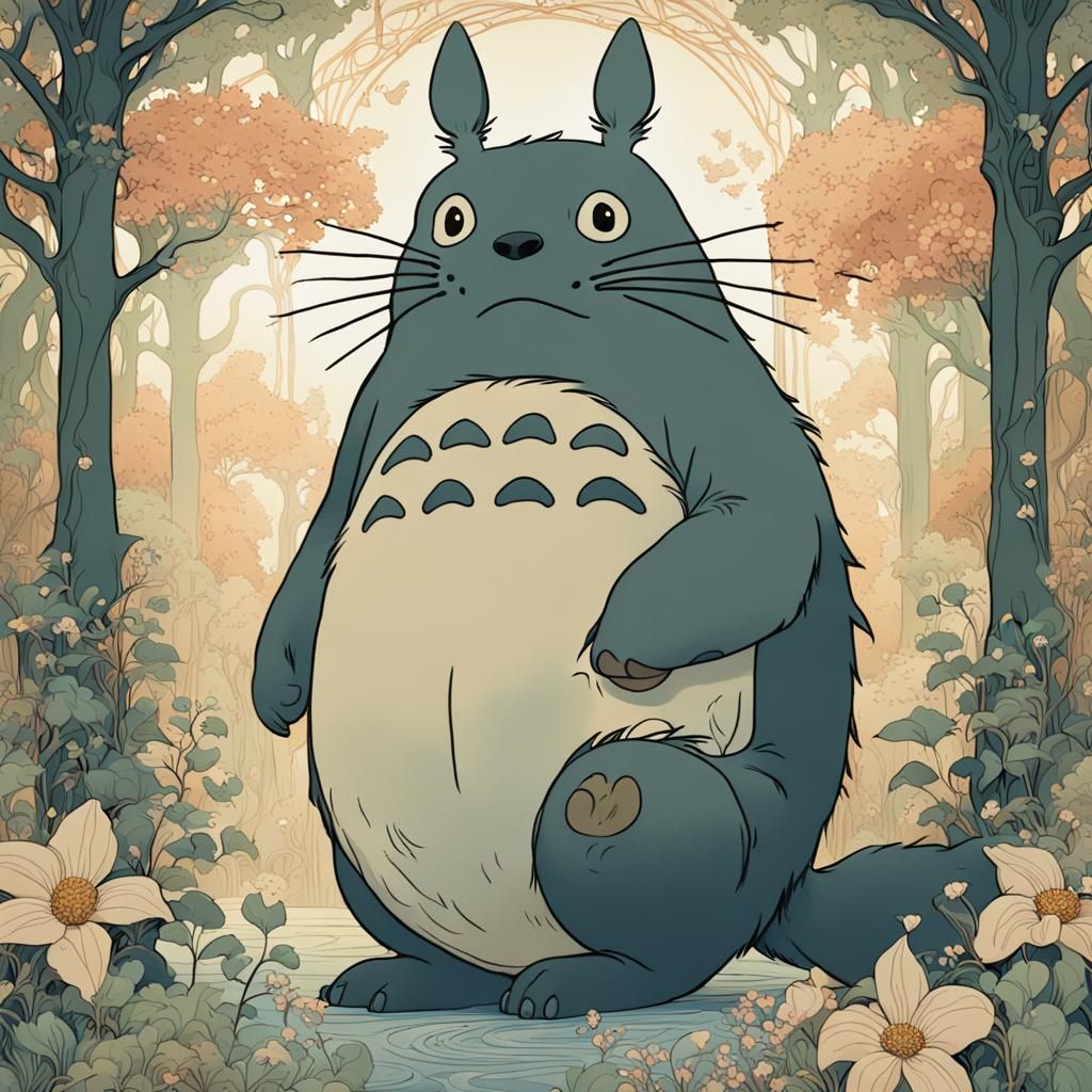 Totoro in Forest, Art Nouveau Style
