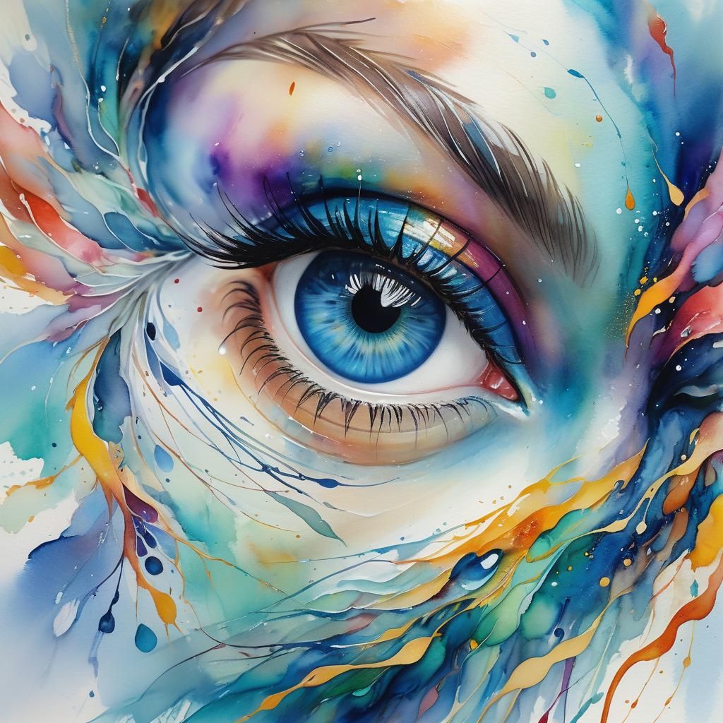 Vibrant Eye in Abstract Watercolour Mist