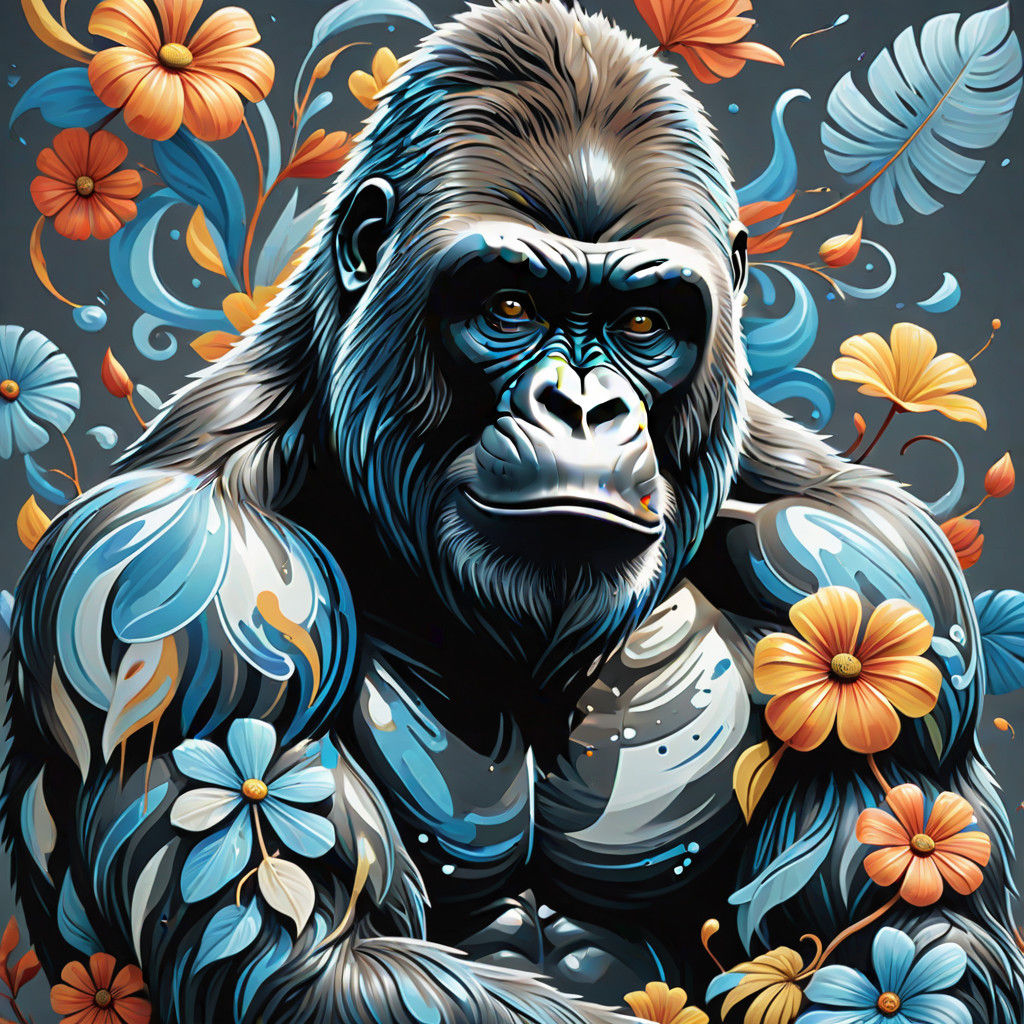 Surreal Oil Painting of Gorilla in Swirling Liquid Skin