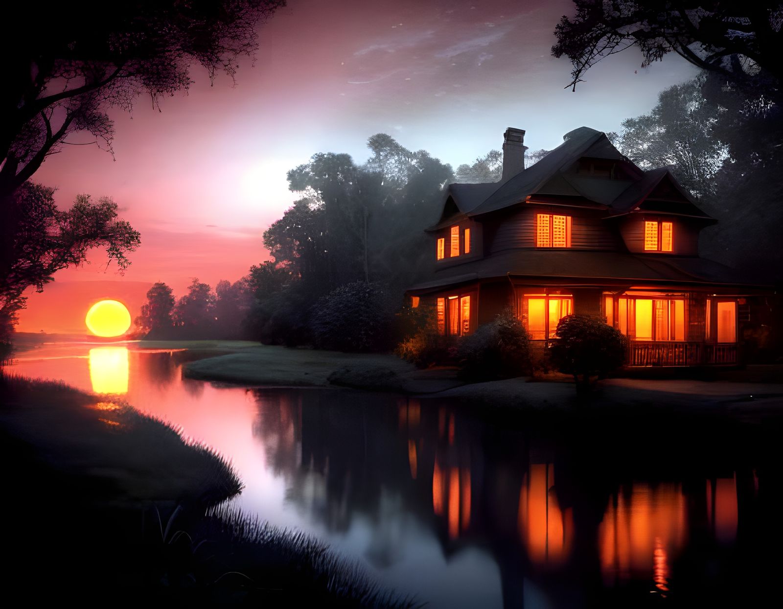 Luminous Bayou Moonlit Dreamscape in Warm Radiance