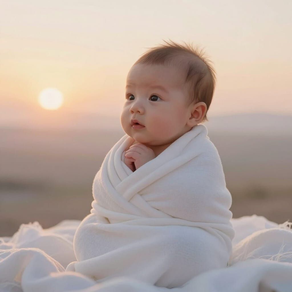 Baby Wrapped in Blanket at Sunrise: Symbol of Hope