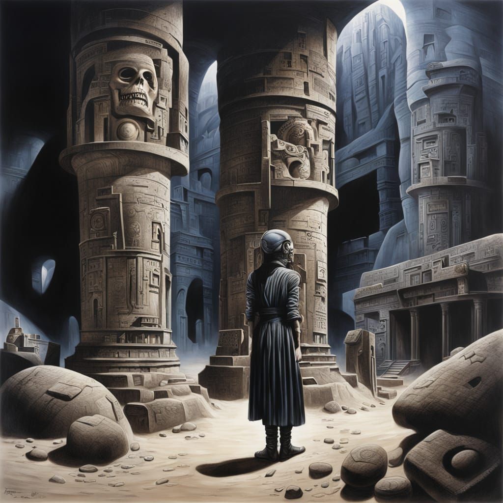 Adventurous Archaeologist in Chaotic Desert Ruins