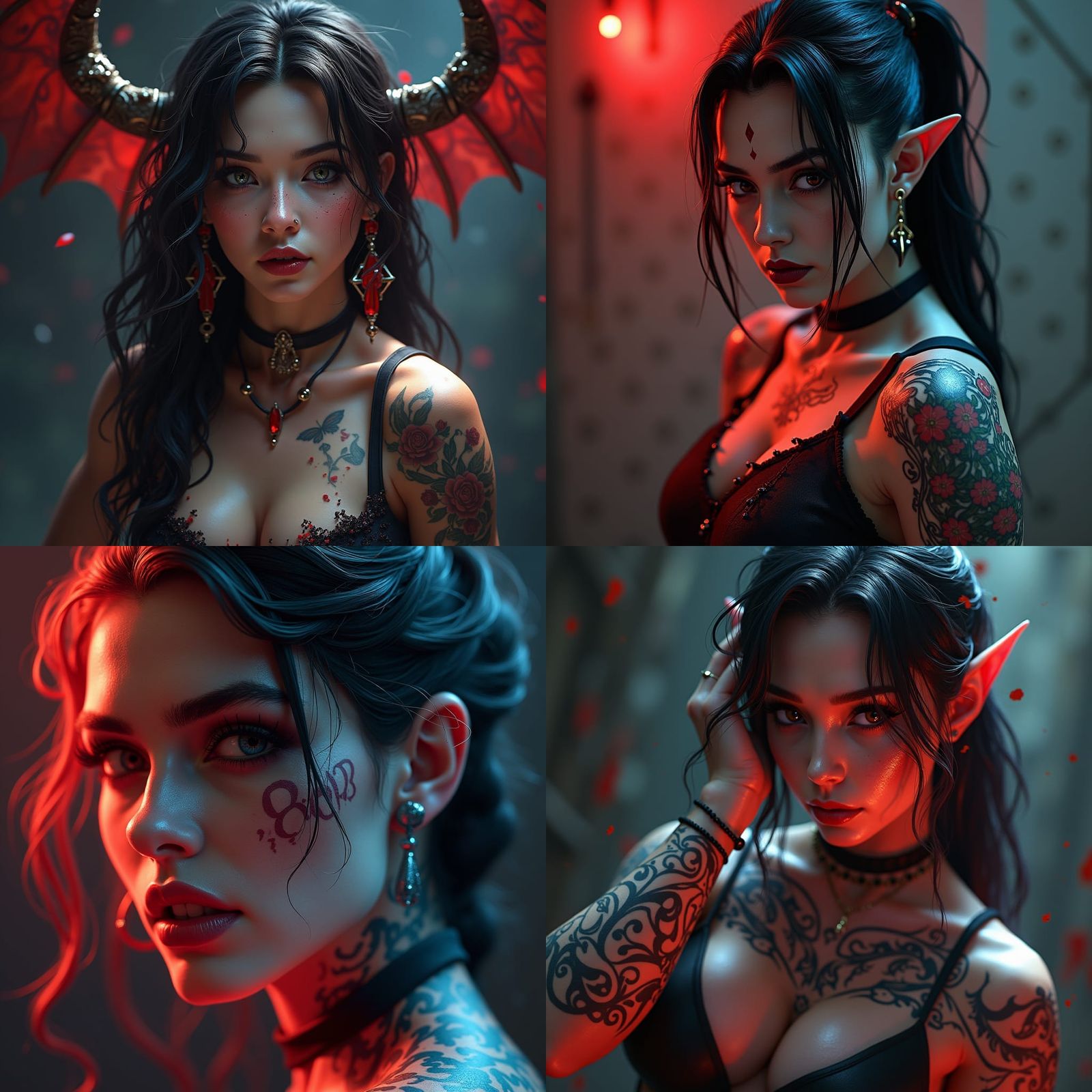 Tattooed Vampire Bodybuilder Portrait in Art Nouveau Style