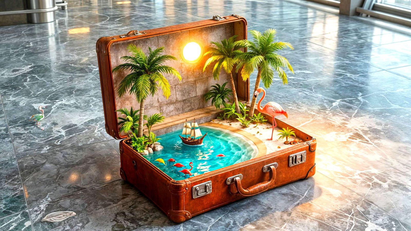 Surreal Suitcase Holds Miniature Tropical Paradise