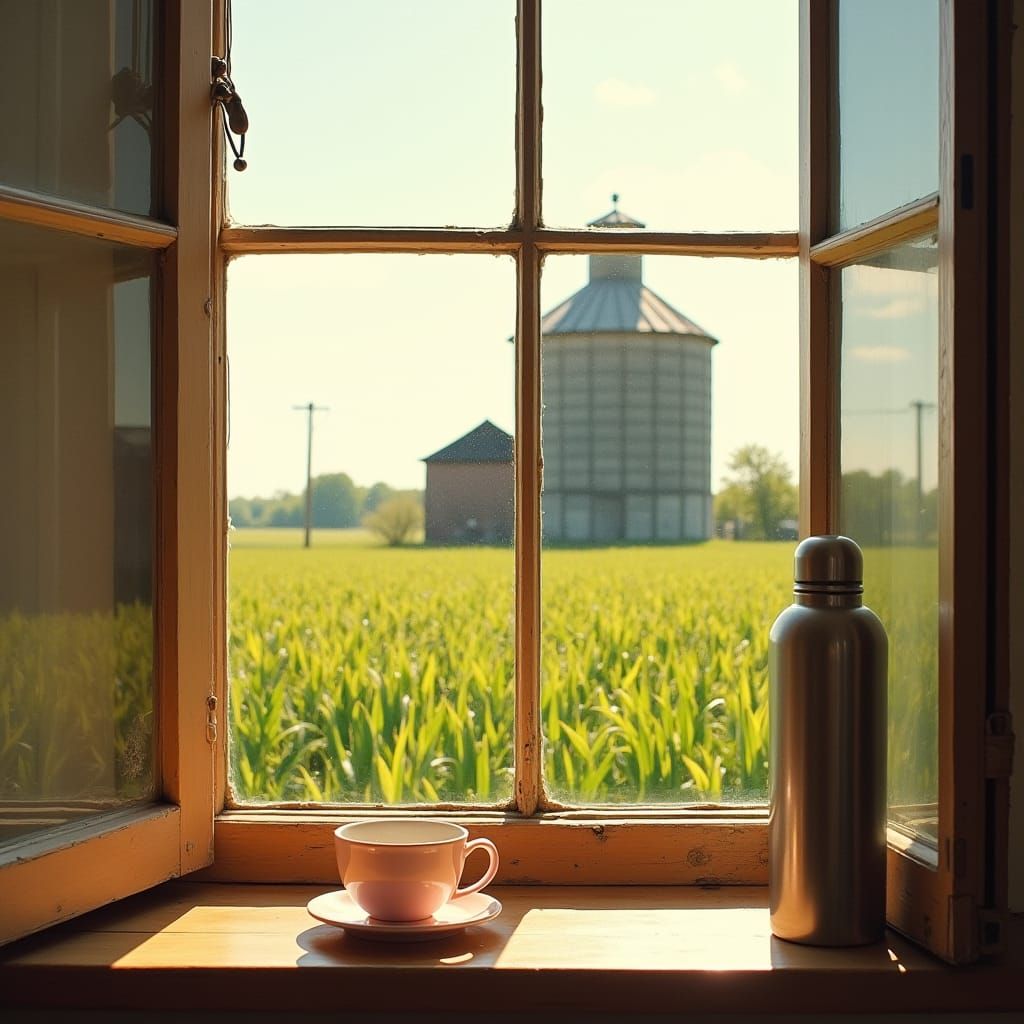 Rose Teacup Still Life with Soya Plantation View