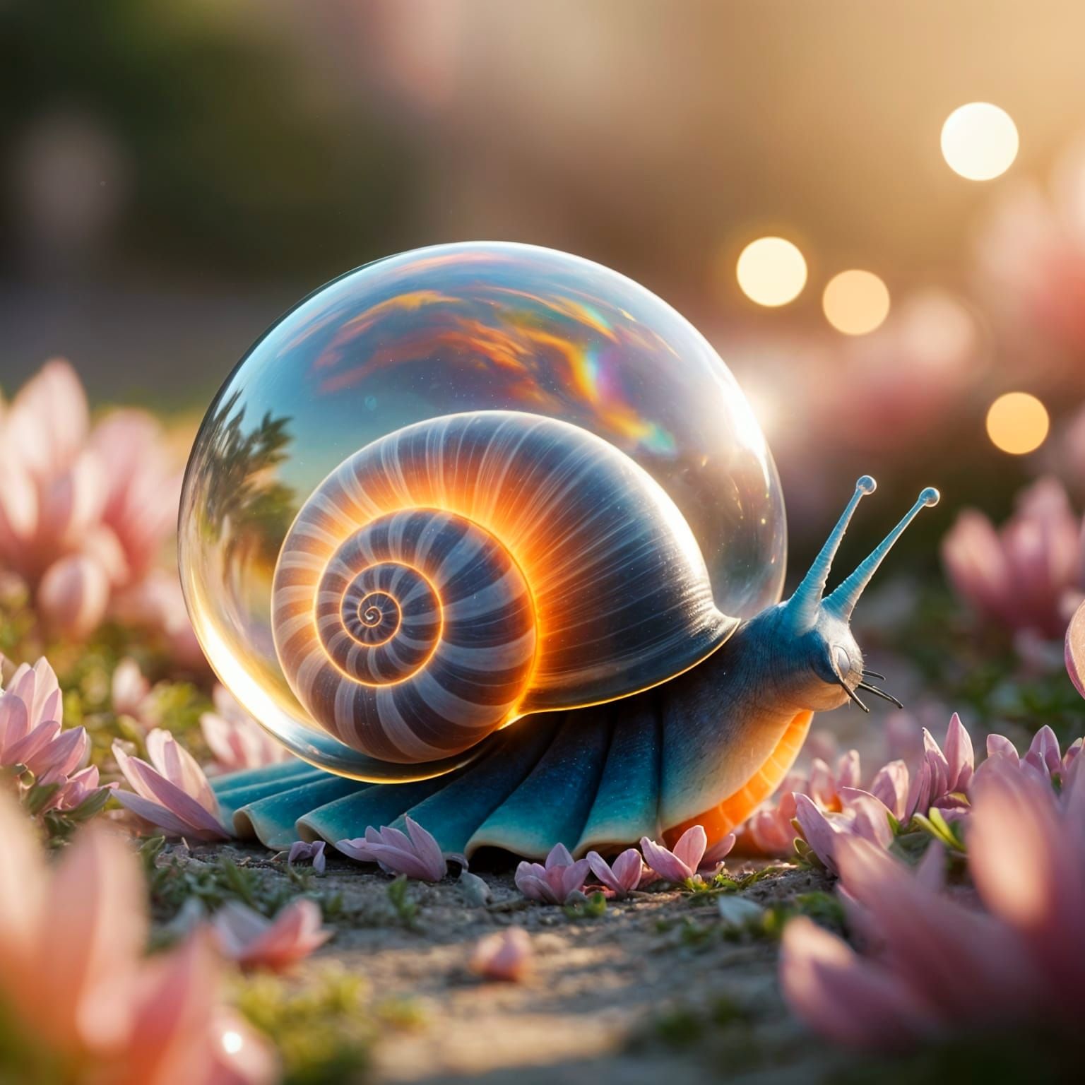 Surreal Snail with Translucent Bubble Shell