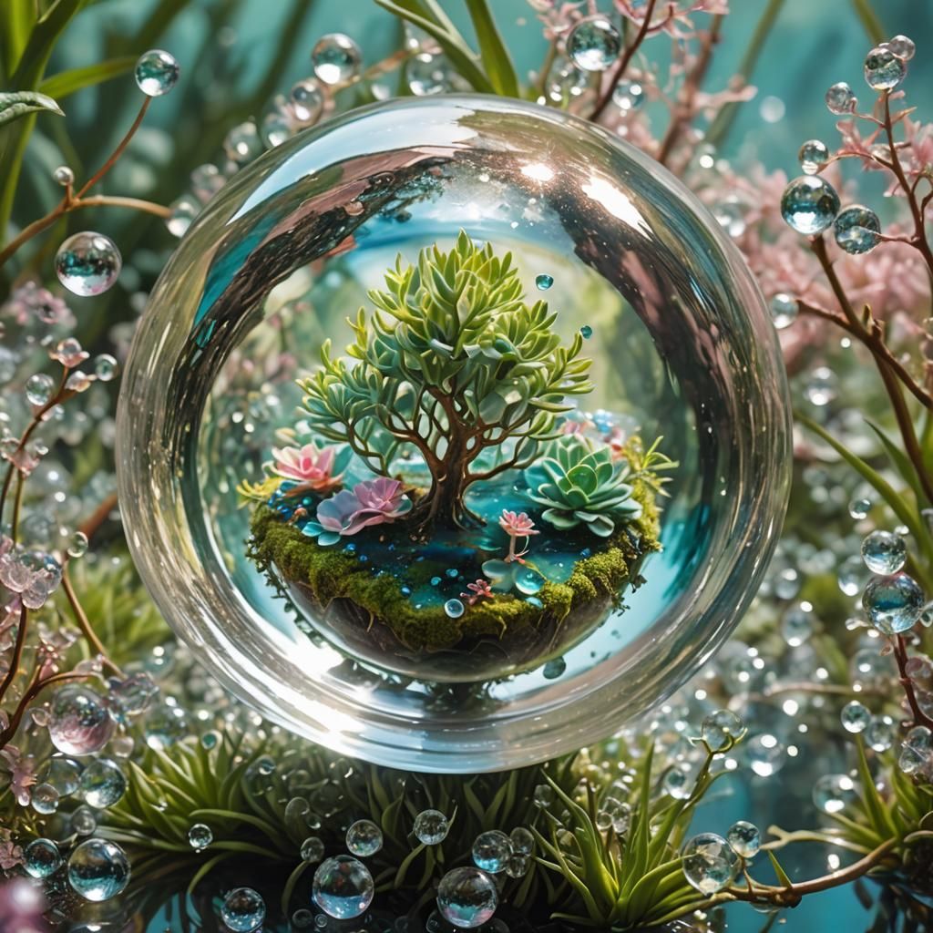 Crystal Sphere Garden in Surrealist Style