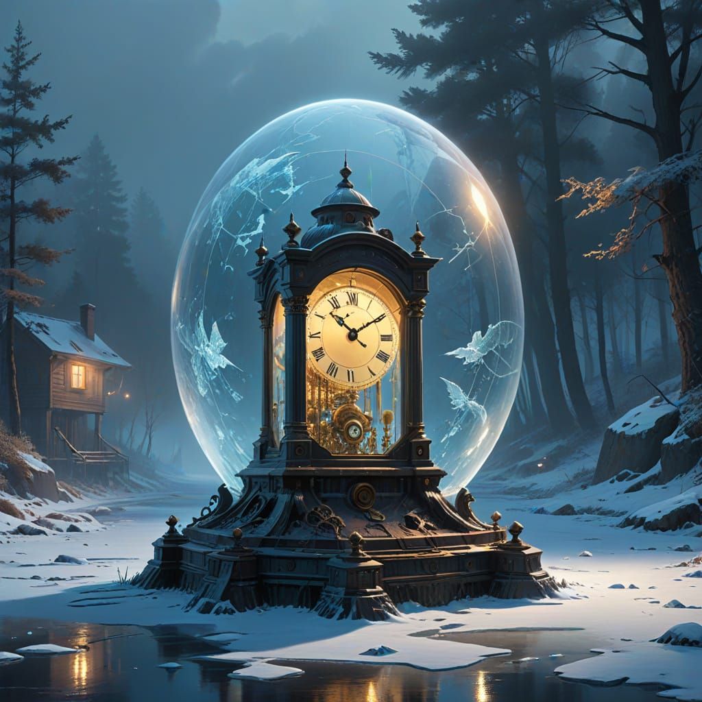 Crystal Timekeeper with Frosty Glass and Intricate Clockwork