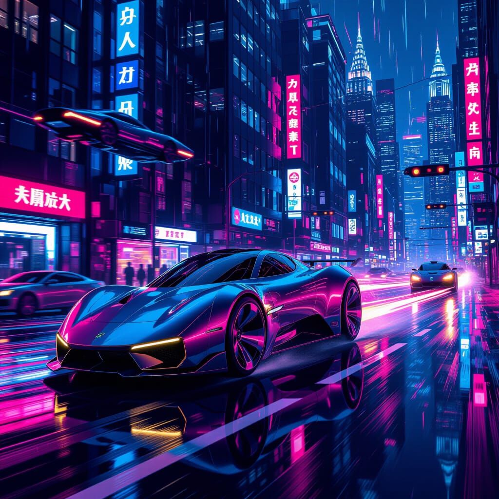 Cyberpunk Fox Races Through Neon Metropolis