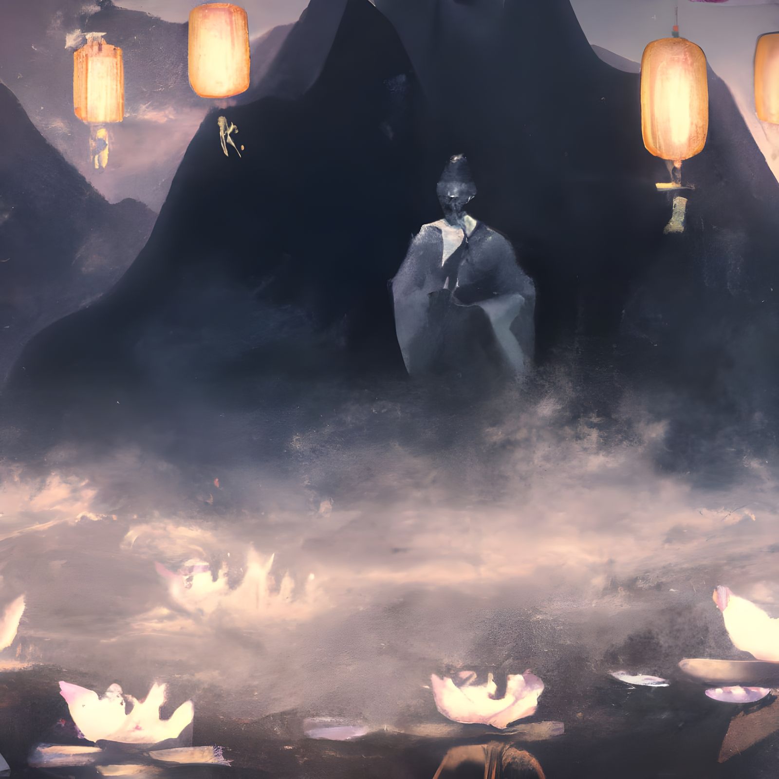 Ethereal Zen Monk in a Surreal Floating Temple