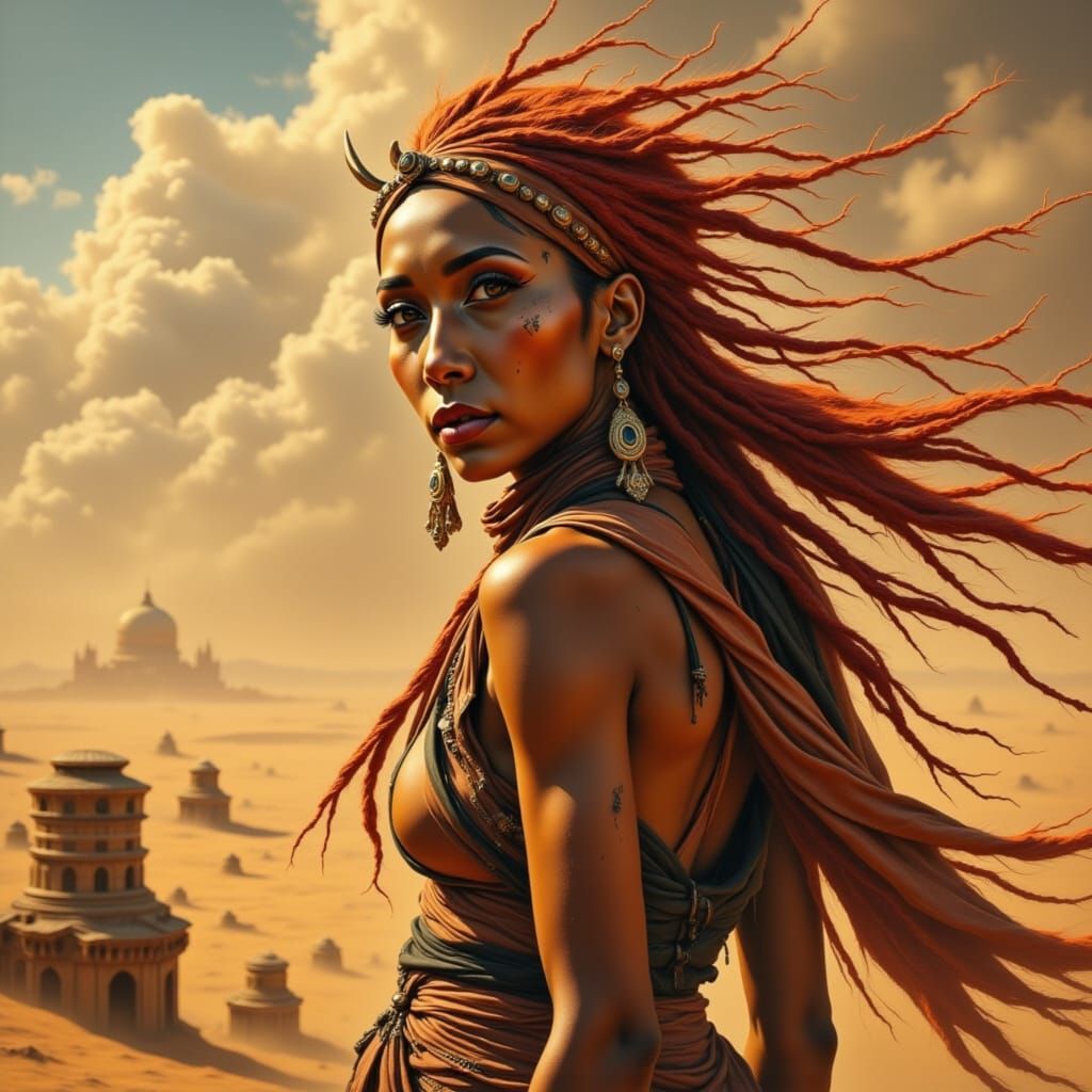Desert Witch in Sandstorm: Fantasy Concept Art