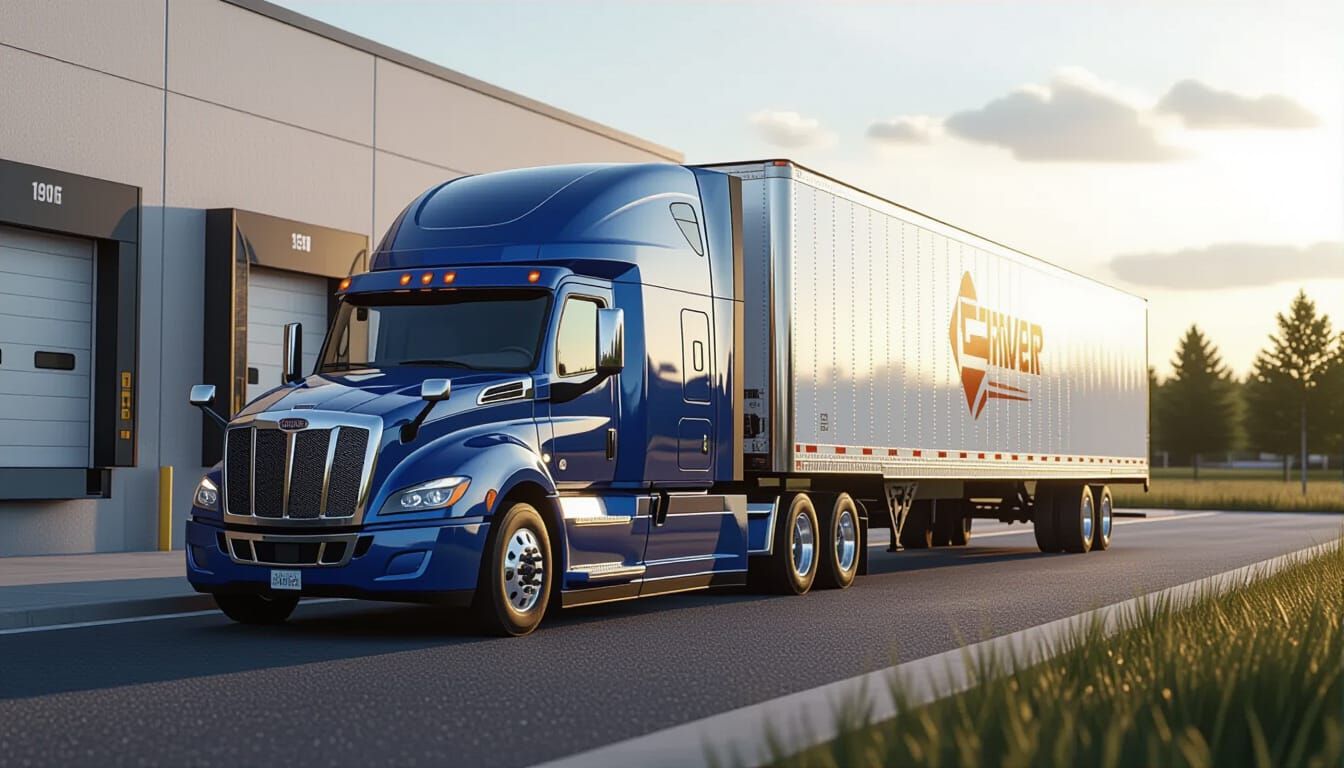 Blue Semi-Truck with Graphic in Sci-Fi Style