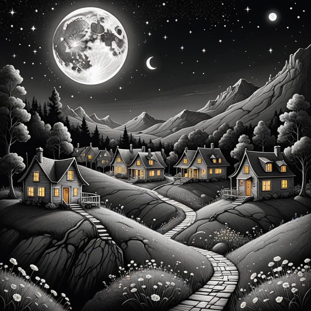 Whimsical Floating Hills Under Starry Night Sky