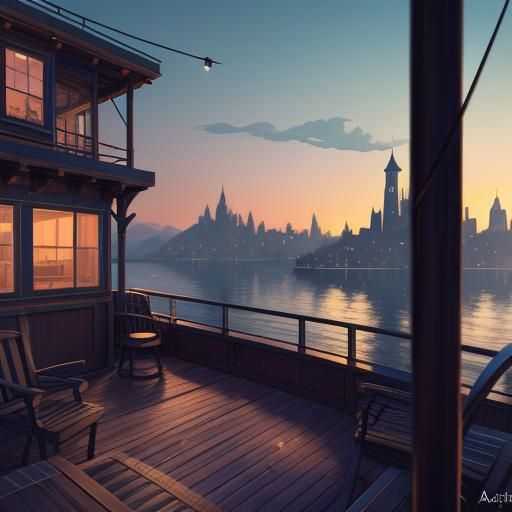 Houseboat Scene in Seattle: Detailed Matte Painting