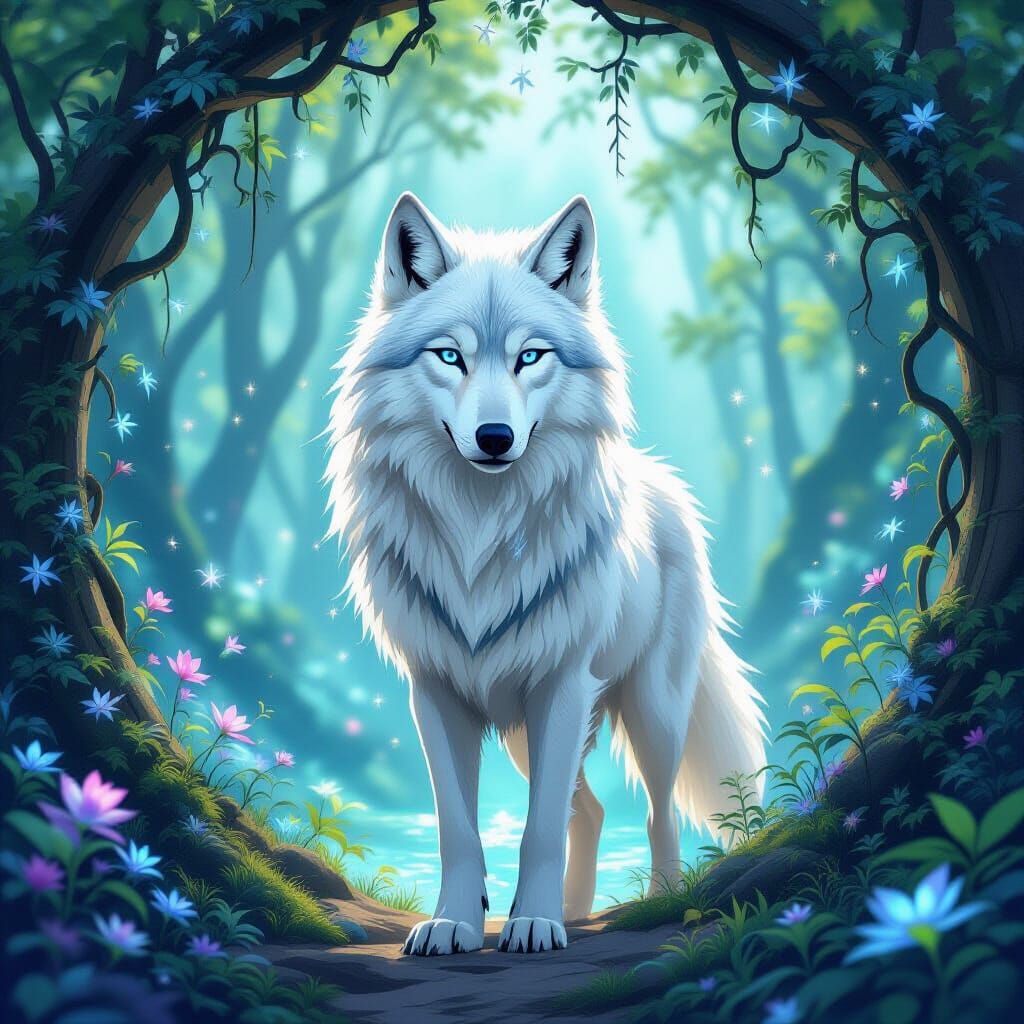 White Wolf Guardian of Fairy Portal, Art Nouveau Style