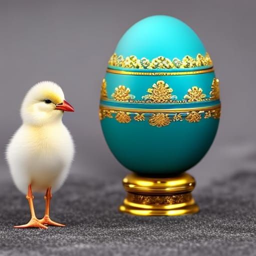 Turquoise Faberge Egg with Chick, Easter Concept Art