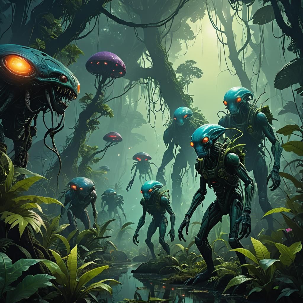 Alien Jungle Exploration Under Galactic Skies