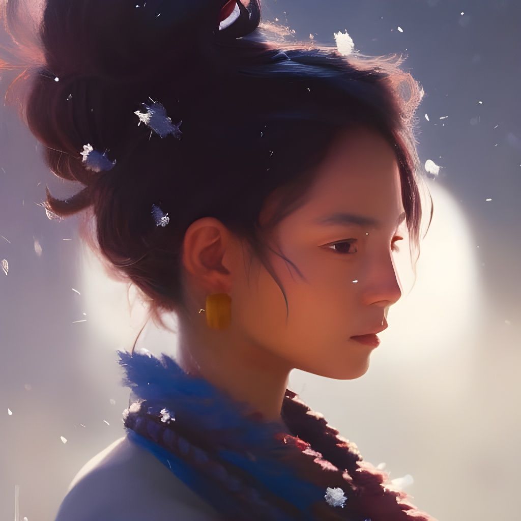 Ainu Girl Portrait in Oil Painting Style