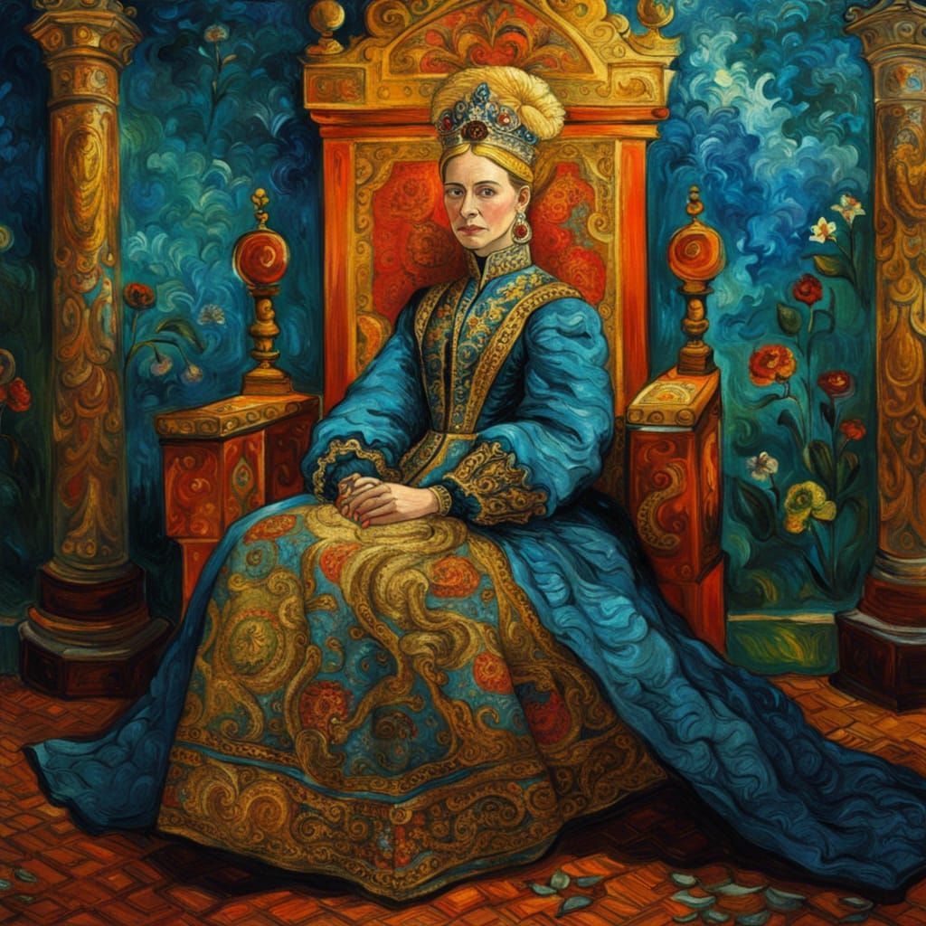 Russian Princess on Throne in Van Gogh Style